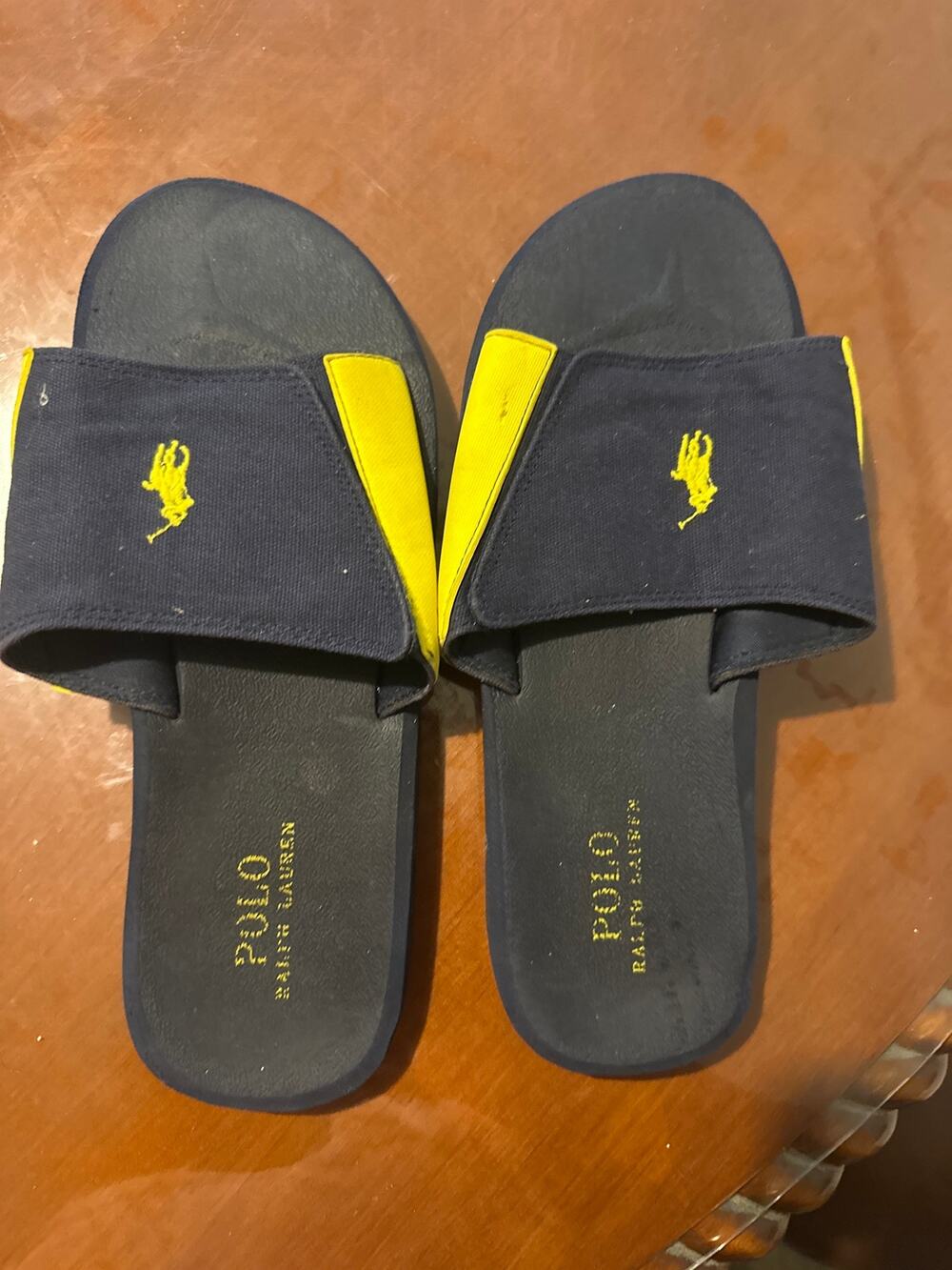 Polo Ralph Lauren Navy Yellow Slide Sandals Men’s Sz 13
